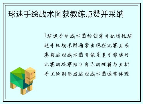 球迷手绘战术图获教练点赞并采纳